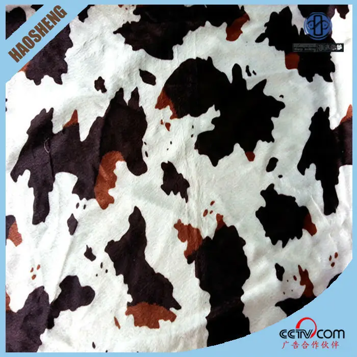 Polyester Knit Animal Printed Cow Skin Velboa Fabric For Toy