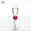 Handmade special design red heart shaped curving stem champagne glass