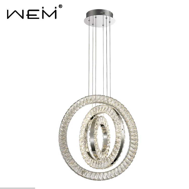 China Supplier Interior 65W Power 3 Rings Crystal Chandelier Lobby Pendant Lighting For Hotel