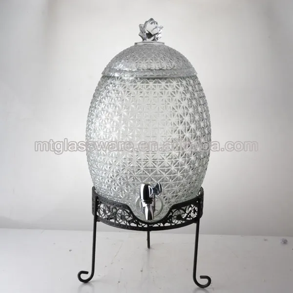 Pineapple Shaped Embossed Glass Beverage Dispenser With Black Metal