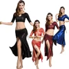Metallic color artificial PU leather Short sleeve and Skirt 2pcs for Belly Dance Training practice outfit wear