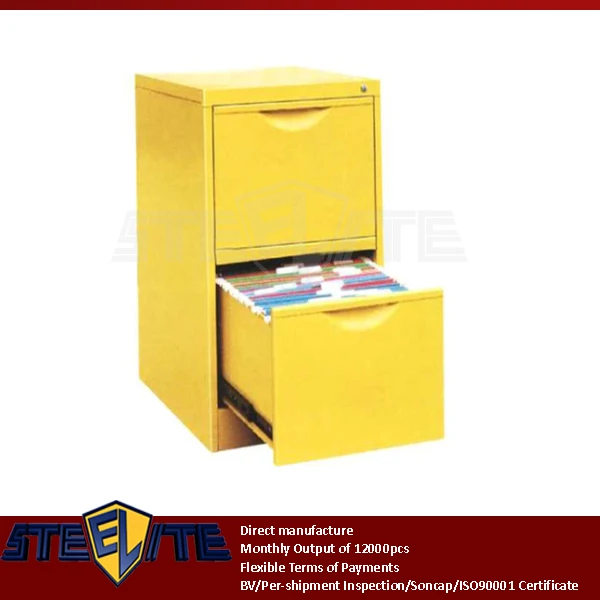 Maize Mini Two Drawer Square Cupboard Glossy Yellow 2 Drawer Metal