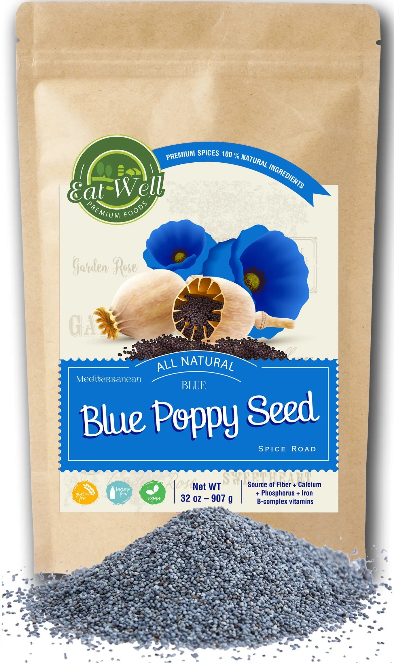 Whole Poppy Seeds | Raw Poppy Seeds | 32oz (2 lbs) Reseable Bag, Bulk | Cake & Pastry Baking | 100% Natural | Herbs & Organic Spices | by Eat Well Premium Foods