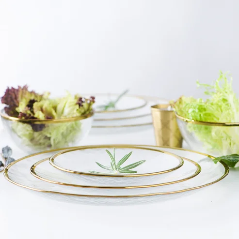 European Style Black Ceramic Dinner Plate Gold Rim 8" 10" Nordic Plates Steak Plate