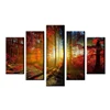 5 Panels Sunrise Forest Printed Canvas Oil Painting for Wall Decor