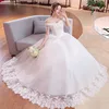 2018 Luxury High End Princess Off White Lace flower Floor Length Lace up Back Wedding Gown