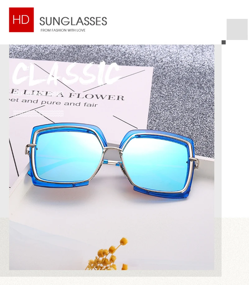Fashion Oversized Mirror Metal Women UV400 Designer oculos Sunglasses