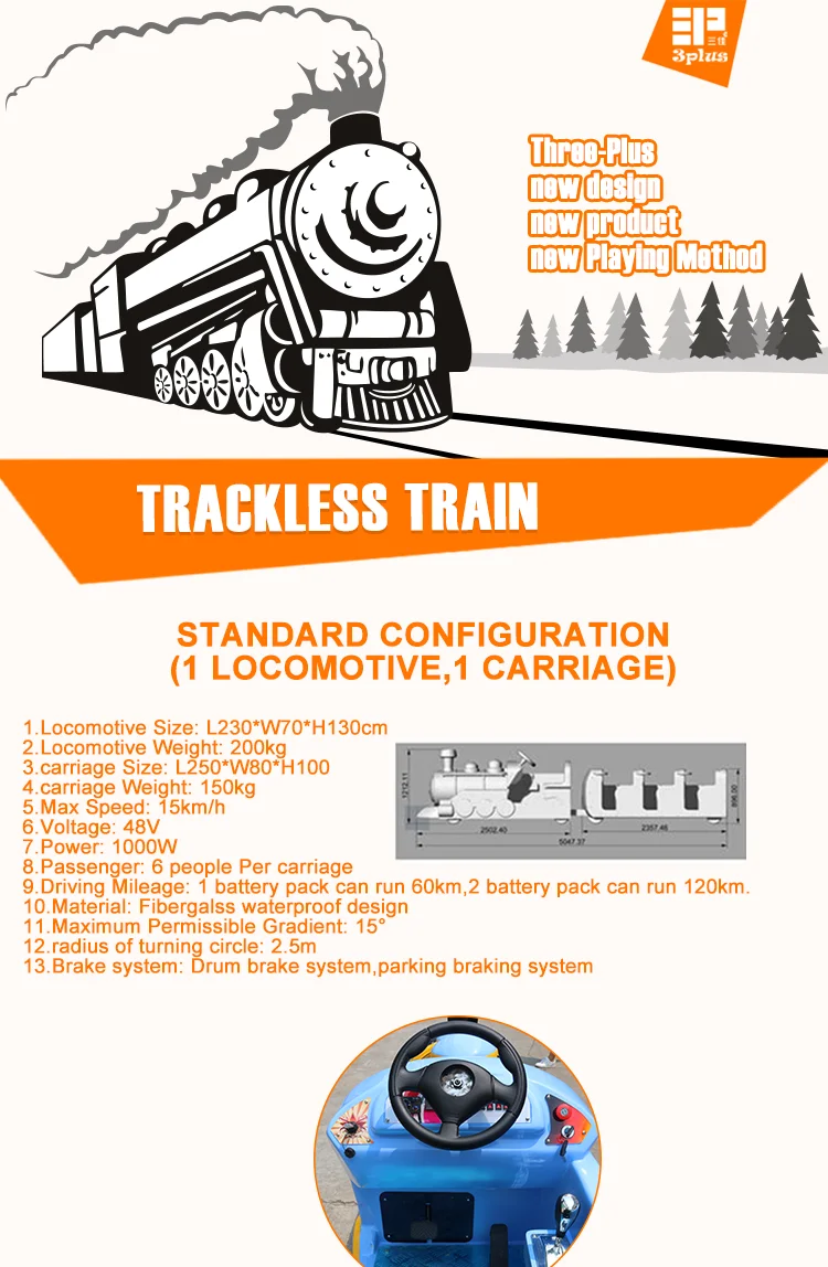 Threeplus cheap thomas train kiddie rides amusement rides electric trackless train for sale