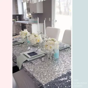 Luxury Silver Glitter Sequined Table Cloths Rectangle Runner Cloth Luxury Silver Glitter Sequined Table Cloths Rectangle Runner Cloth For Party Banquet