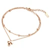 JTGZ020 Delicate Woman Anklets Classical Stainless Steel Double Layer Rose Gold Bowknot Ankle Jewelry Bracelet
