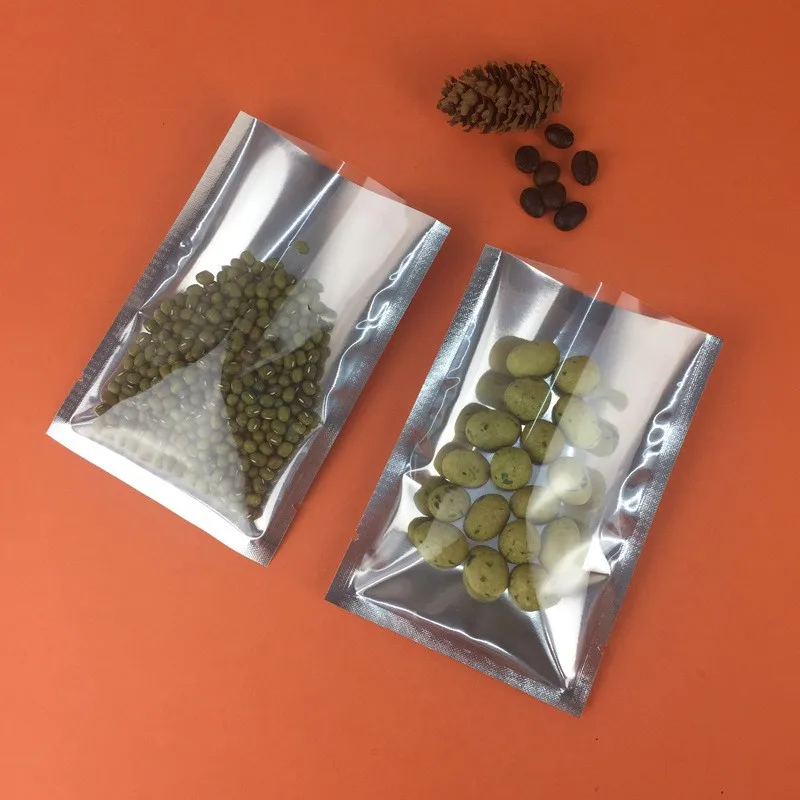 three-side foil bag with one-side clear stand up zipper for food