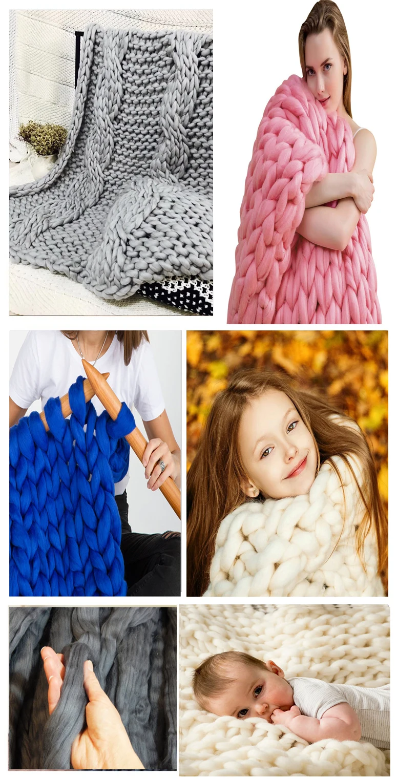 Merino Wool Super Chunky Yarn Bulky Roving Yarn For Finger Knitting