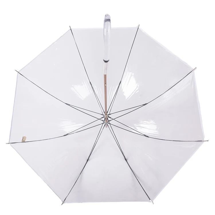 J handle 23'*8k aluminum shaft manual open transparent clear pvc umbrella wholesale