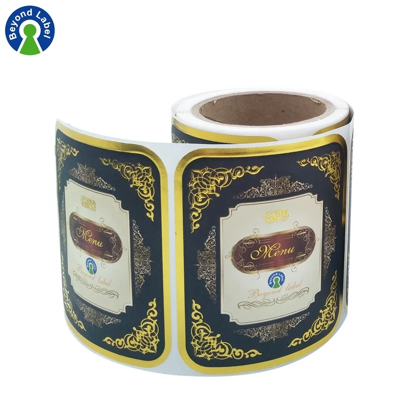 Classical Adhesive Matte Gold Embossed Wine Bottle Label、embossed Logo