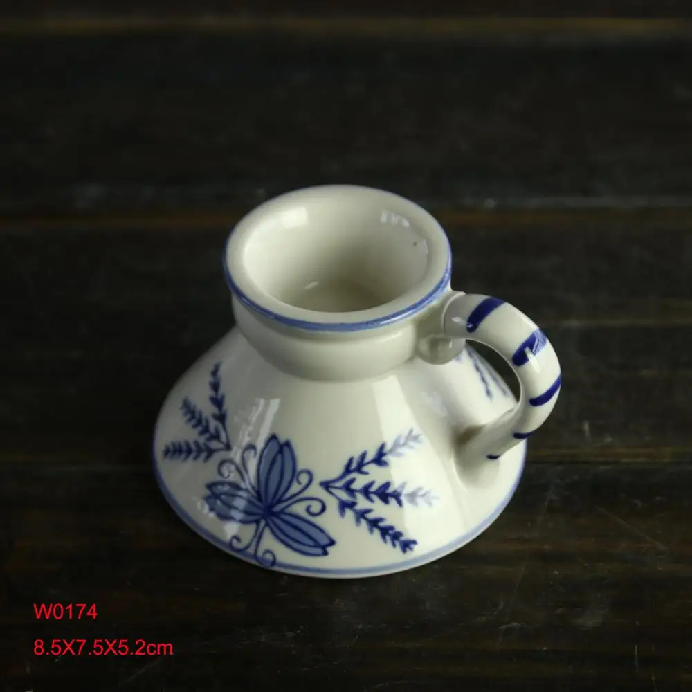 ceramic blue and white stoneware candle holder