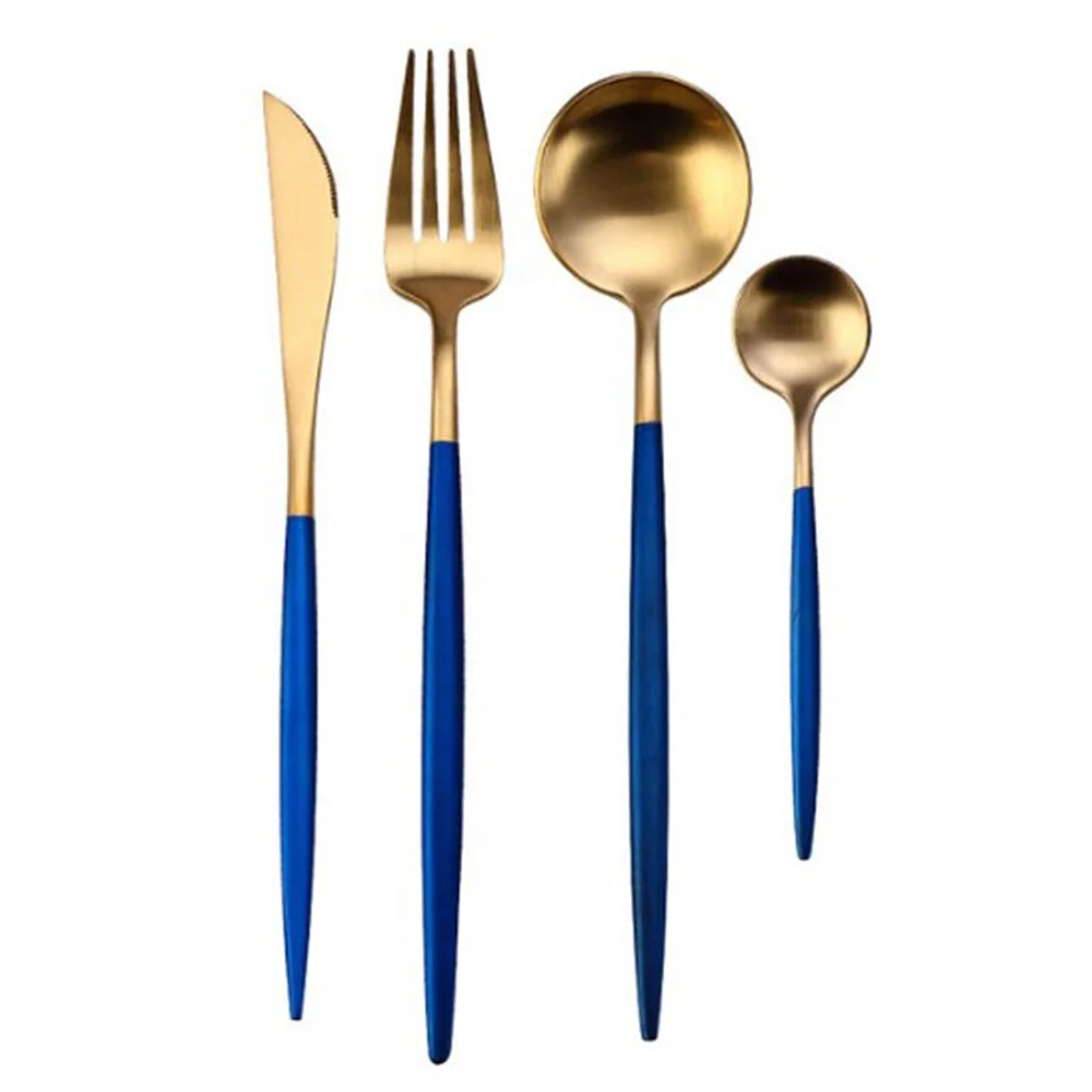 4pc Matte Brushed Navy Blue And Gold Cutlery Set For Xmas Party Rentals ...