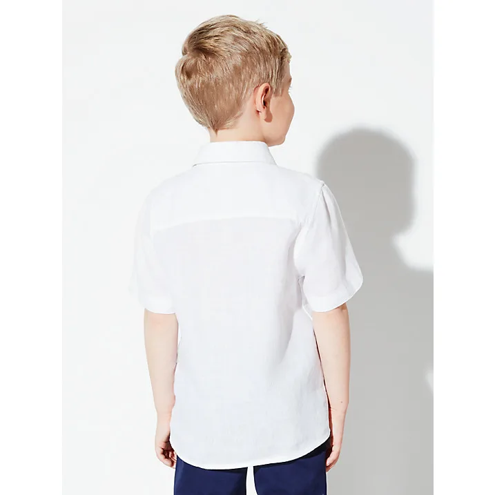 100% Linen White Blank Children Boy's Linen Short Sleeve Shirts / Pure ...