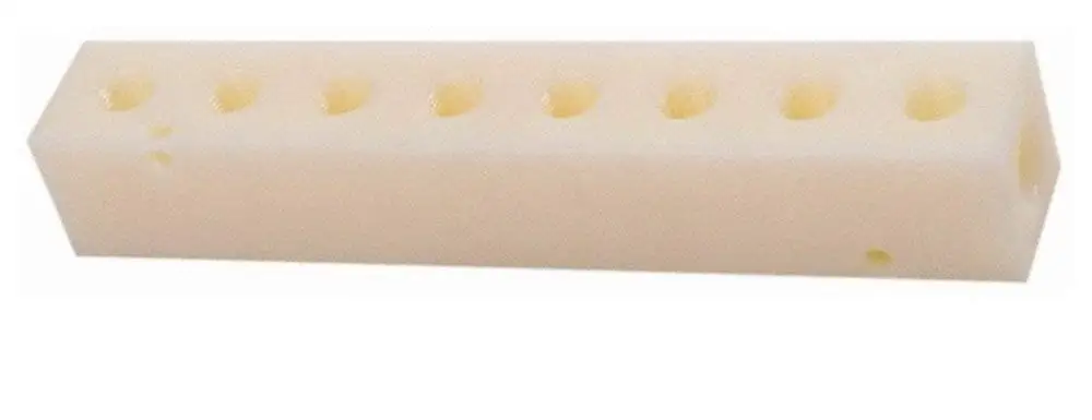 1/4" Inlet, 1/8" Outlet, Nylon Manifold, 6-1/4" Long x 1" Wide x 1" High, 0.17" Mounting Hole Diam, 10 Ports, 2 Inlet Ports, 8 Outlet Ports