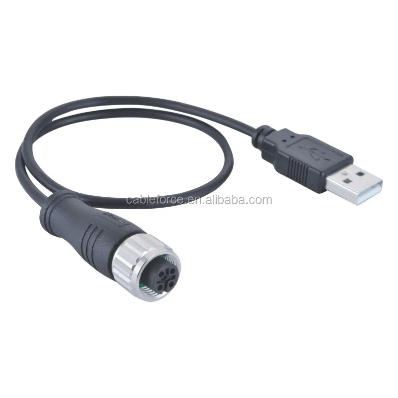 Waterproof M12 Shielded Straight 4 Pin Female To Male Usb Connector