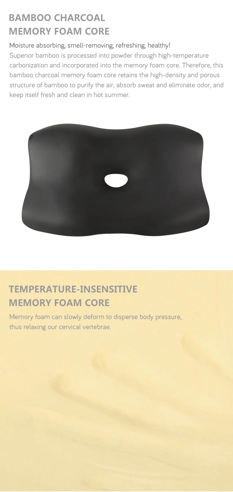 High Density Square Orthopedic Custom Shenzhen Cervical Traction Neck Contour Bed Sleep Bamboo Charcoal Memory Foam Pillow