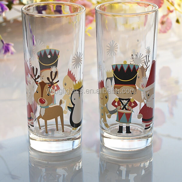 New product transparent 300ml Christmas milk glass, best seller glass cup for soft drinks, Santa Claus & Deer wine glass