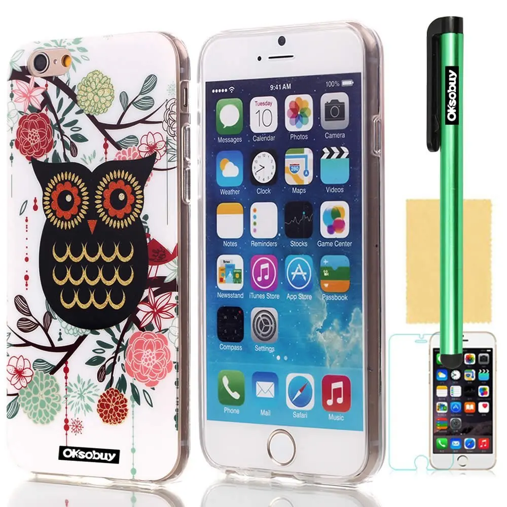 OkSoBuy® Apple Iphone 6 (4.7 Inch) Case Soft Transparent TPU Unique Owl Glitter Shimmering Bling Powder Impact Case for Apple Iphone 6 (4.7 Inch) Screen Protector Stylus (Colorful Owl I)