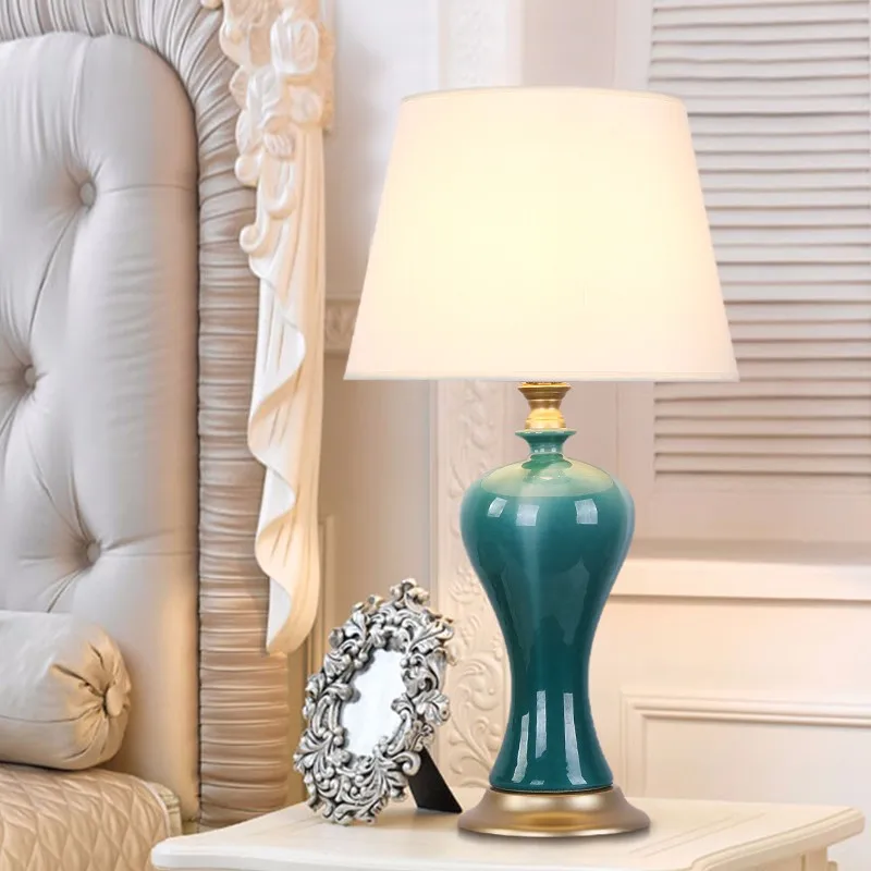 Vintage Ceramic Desk Light With Bronze Base Table Lamp Home Decor And