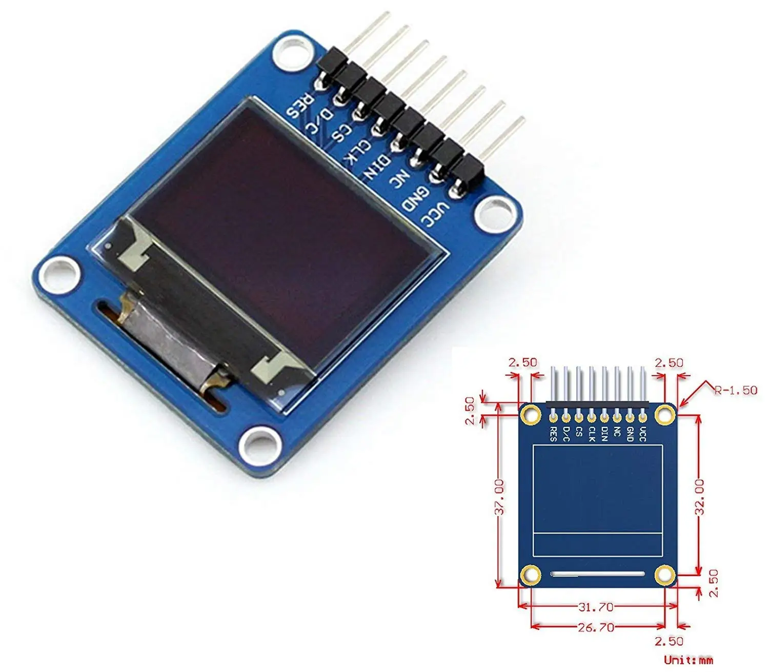 CQRobot 0.95 inch RGB OLED (A for Smart Watches, MP3 Players, Thermometers, Instruments, Portable Medical Instruments, SPI Interface, Curved/Horizontal Pinheader.