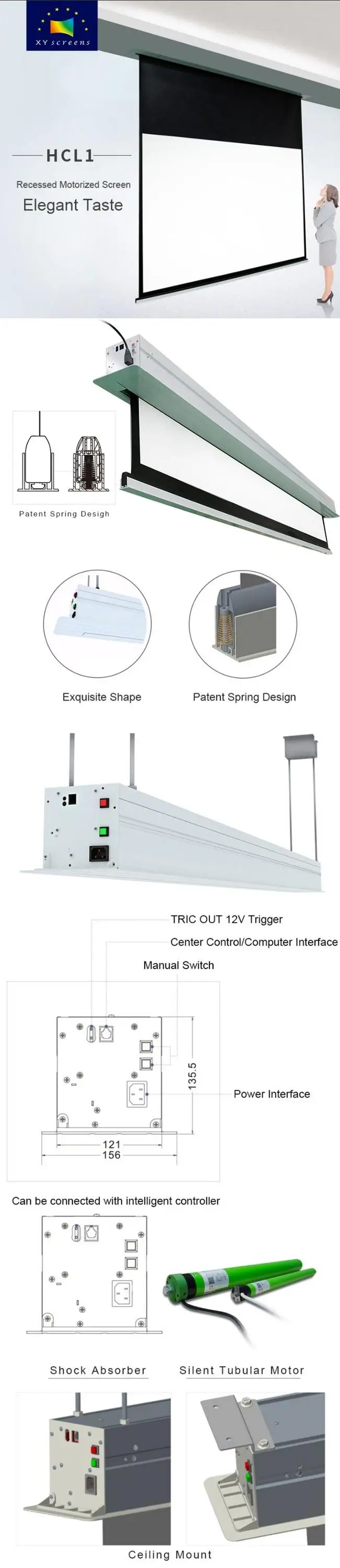 Xyscreen Electric Projection Screen White In Ceiling Projector