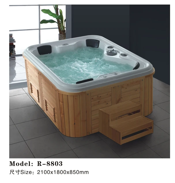 4 Person Acrylic Material Whirlpool Massage Spa Outdoor Bathtub with Foot Step