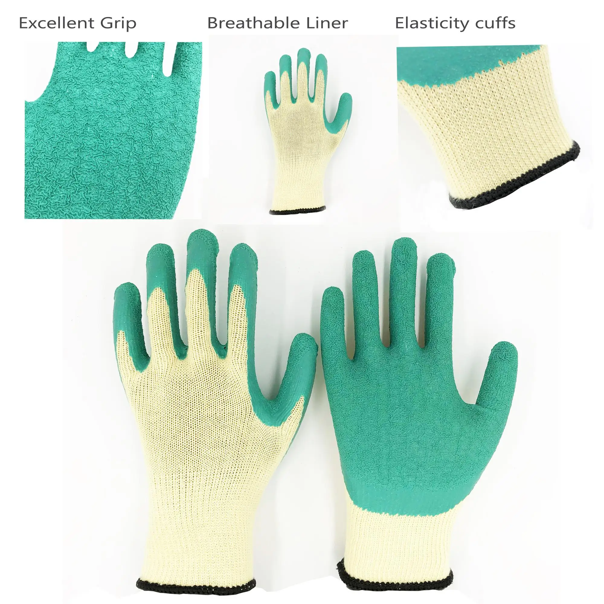 Best Construction Gloves ! 10 Gauge 5yarn Cotton Lined Latex Crinkle