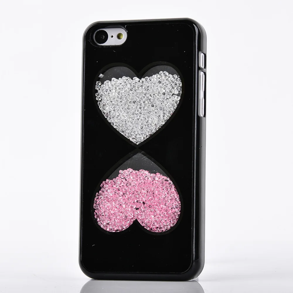 Wholesale Colorful Crystal Glitter Bicentric Love Hearts Mobile Phone