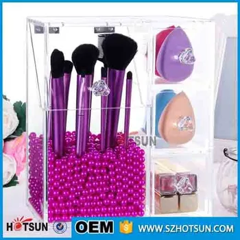 Acrylic Makeup Brush Holder With Lid Organizer Acrylic Makeup Brush Holder With Lid Organizer Display Stand 3 Drawers