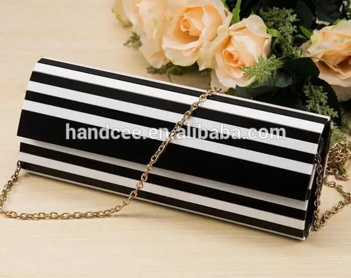 2017 Party supply girls evening bags and lady's Black white stripes fashion acrylic clutch bag