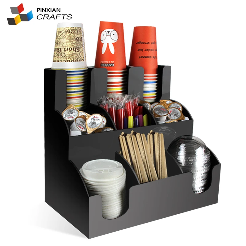Venta al por mayor de acrílico negro café condimento organizador taza