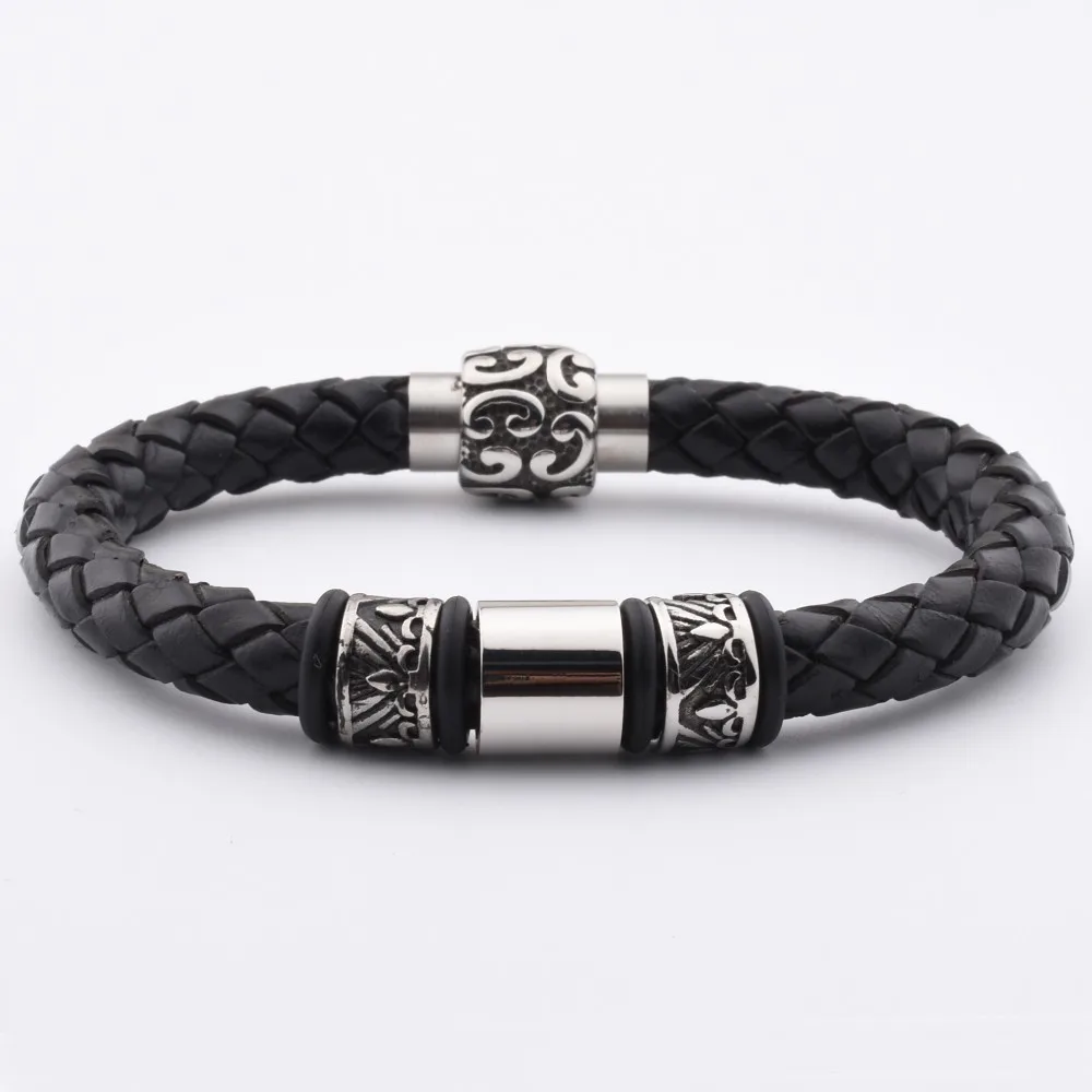 Hot Sale Stainless Steel Luxury Thick Leather Arm Bands Hand Bracelet ...