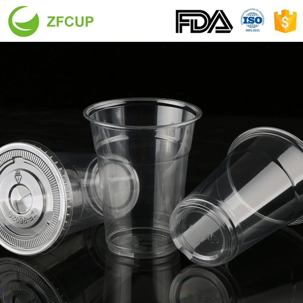16oz Disposable Pet Clear Plastic Smoothie Cups Clear Flat Lids