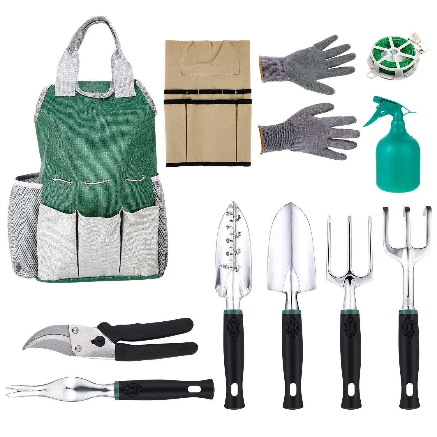 Buy 11 Pieces Garden Tool Sets Including:Tool Organiser Bag,Apron,6 ...