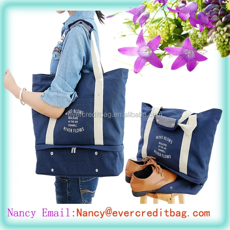 Multi-Function Canvas Shoulder Bag with Shoe Compartment OEM Welcome
