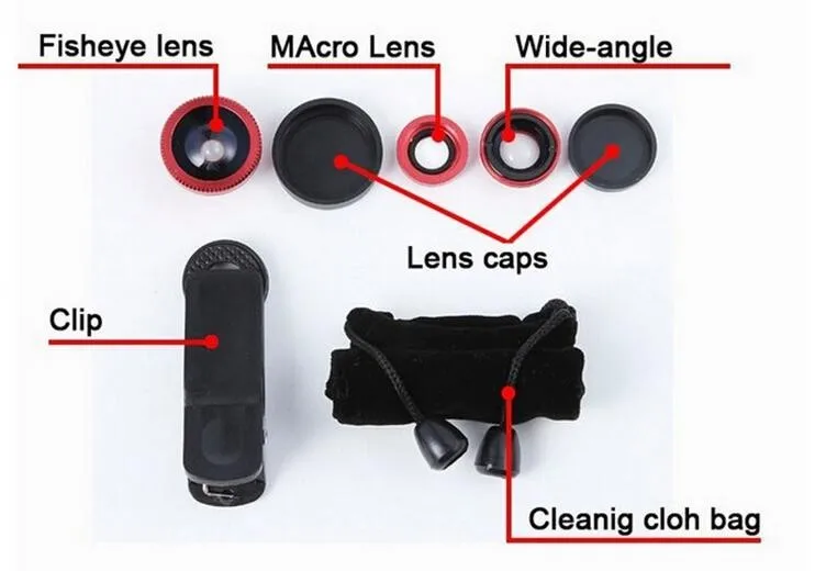 2016 New Mobile Phone Camera Extra Lens Fisheye Lens 3 in 1 Zoom Lens Good quality for iPhone Samsung HTC