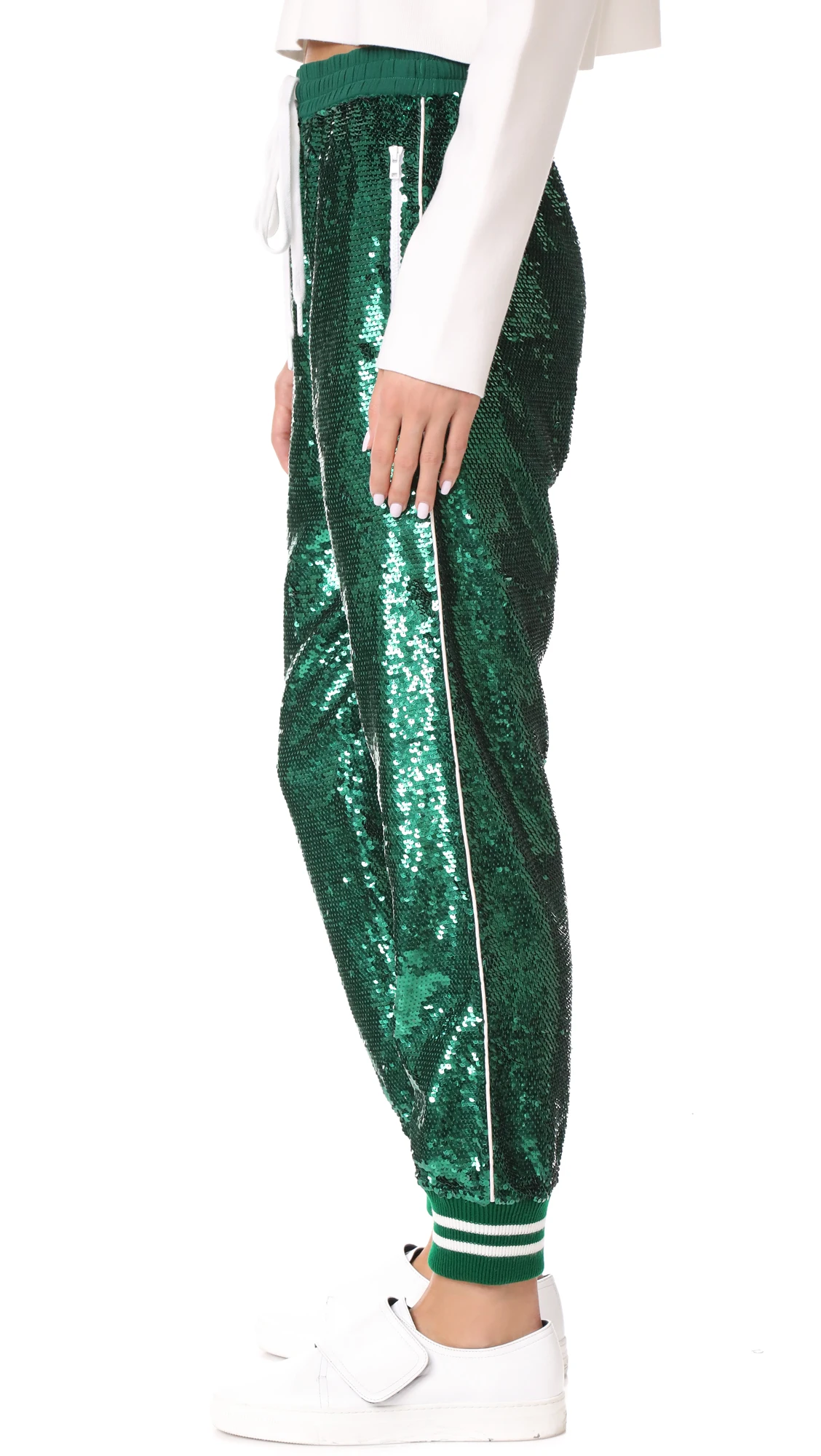 Diznew Custom Green Sequin Track Pants For Women - Buy Pants For Women ...