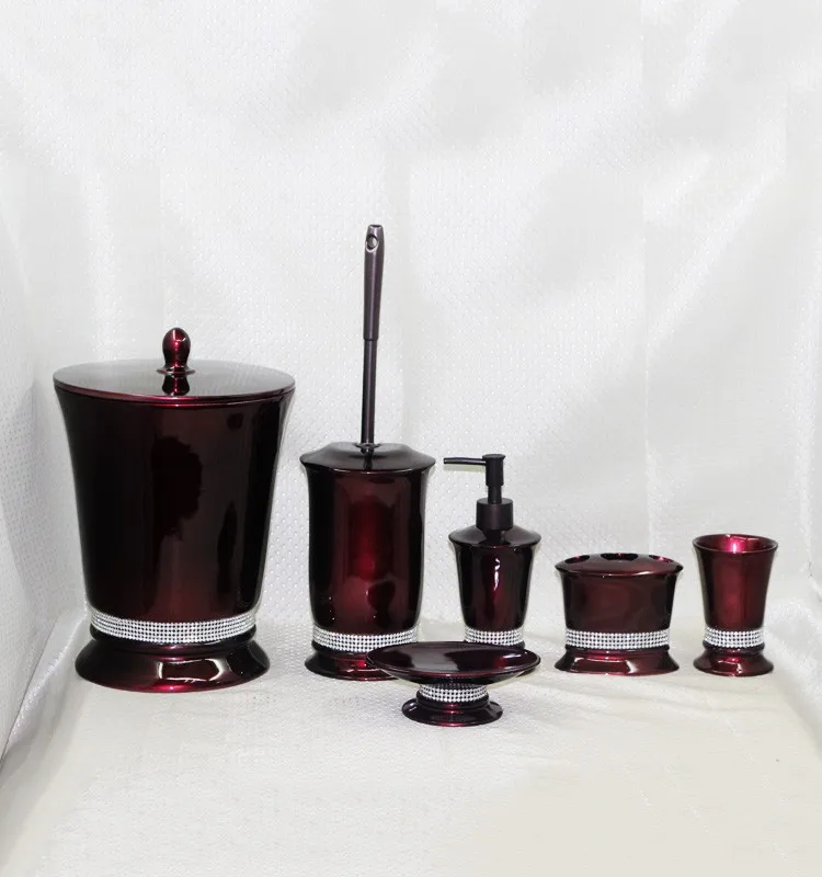 Premium Contemporary Dark Red Resin Bathroom Accessories Set Buy Red