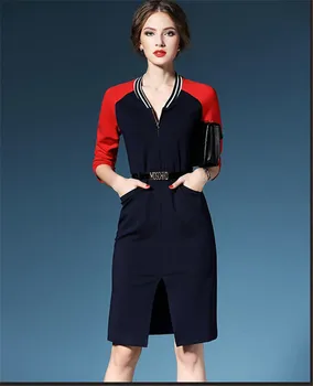 Newest Preppy Style Women Formal Office Dress Reglan Sleeve Color Newest Preppy Style Women Formal Office Dress Reglan Sleeve Color Combination Z039