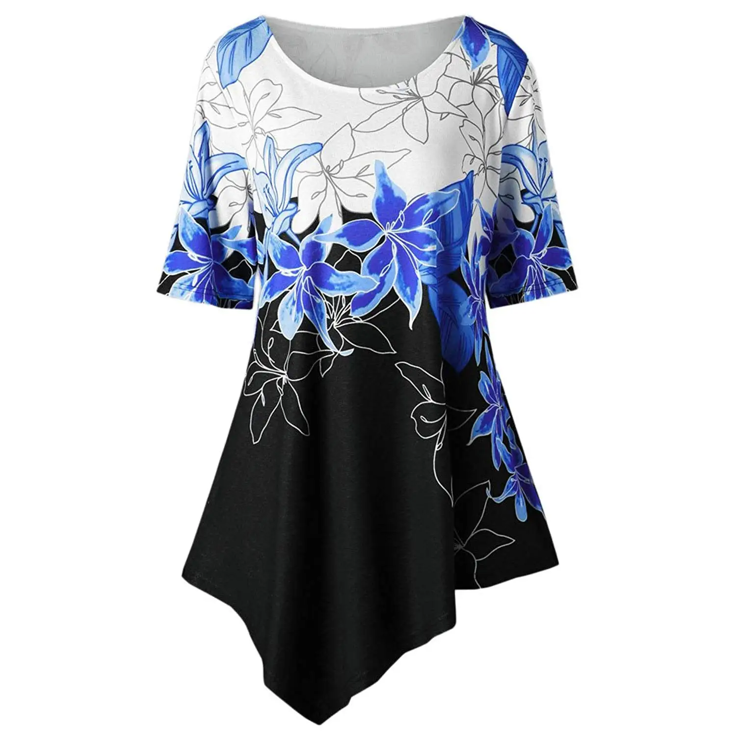Jinjin Womens Blouse, Womens Plus Size Flowers Printing T-Shirt Short Sleeve Casual Tops Blouse
