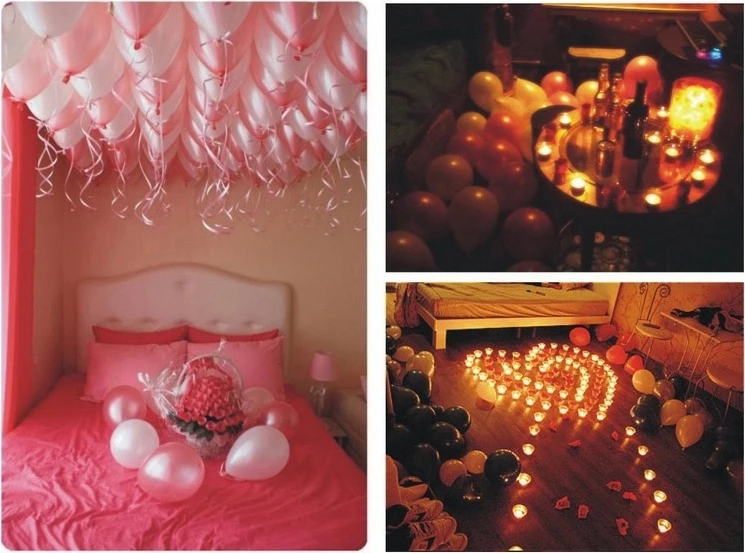 Фото на кровати с шарами и цветами