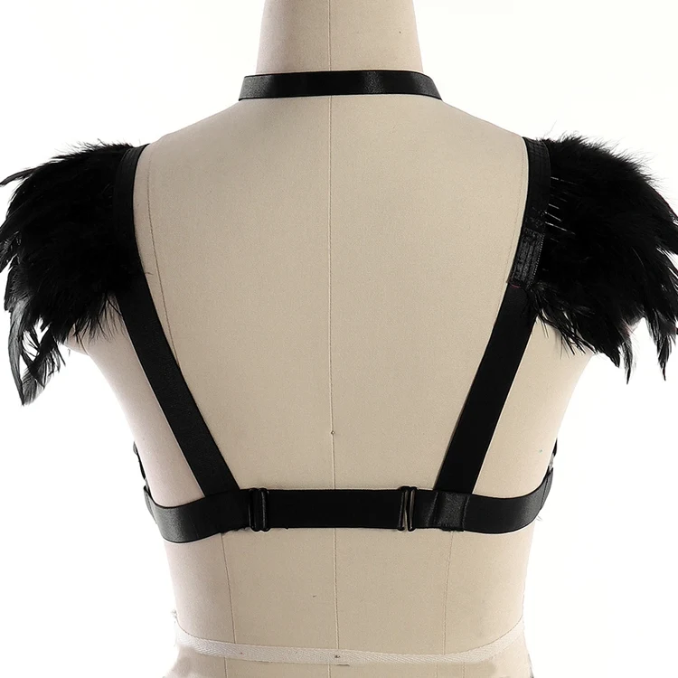 Black Lingerie Sexy Tops Soft Feather Harness Steampunk Gothic Adjust