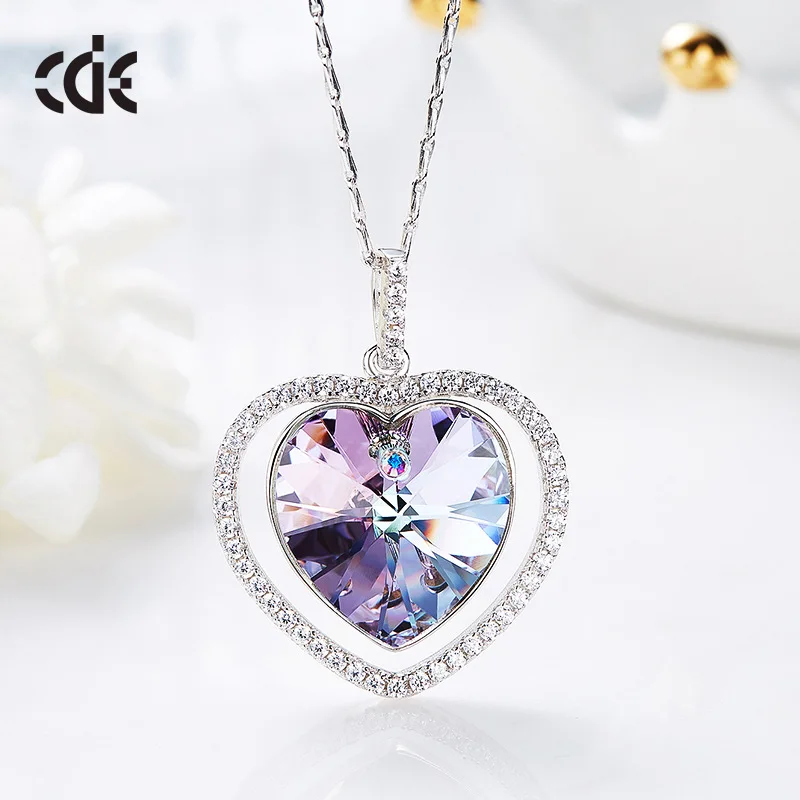 Sterling Silver Heart Cut Purple Amethyst Crystal Pendant Necklace Gift Box G17