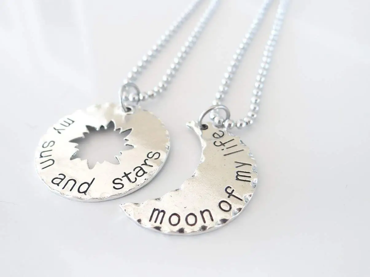 Buy 2 Sun and Moon Necklaces, Personized Necklace With Initial, BFF Necklaces, 2 Best Friends Buy 2 Sun and Moon Necklaces, Personized Necklace With Initial, BFF Necklaces, 2 Best Friends