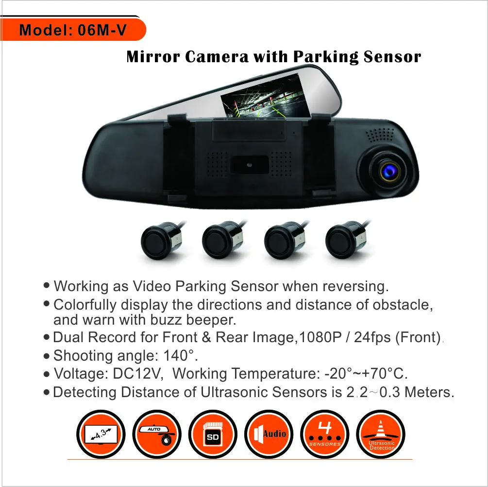 Front&amp;Rear Mirror Camera With Video Parking Sensors