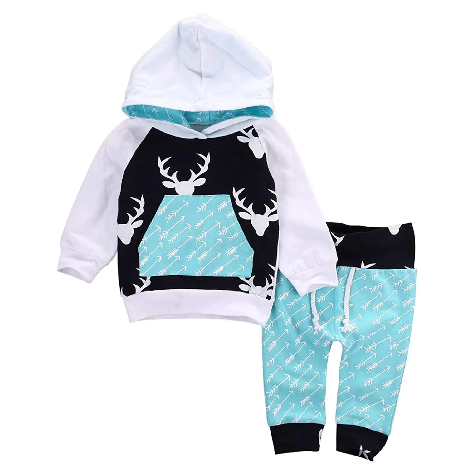 Ecurson Newborn Infant Baby Boy Girl Long Sleeve Deer Hooded Romper Jumpsuit Clothes